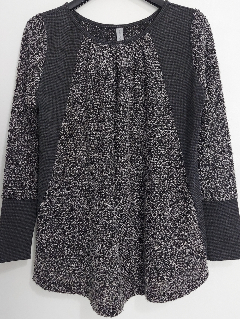 Matti Mamane Women's Small S Gray Textured Knit Tunic Top Mixed Media Lagenlook